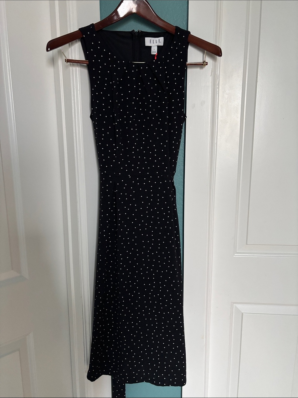 Elle Black Dress with White Polka Dots - Sleeveless Midi